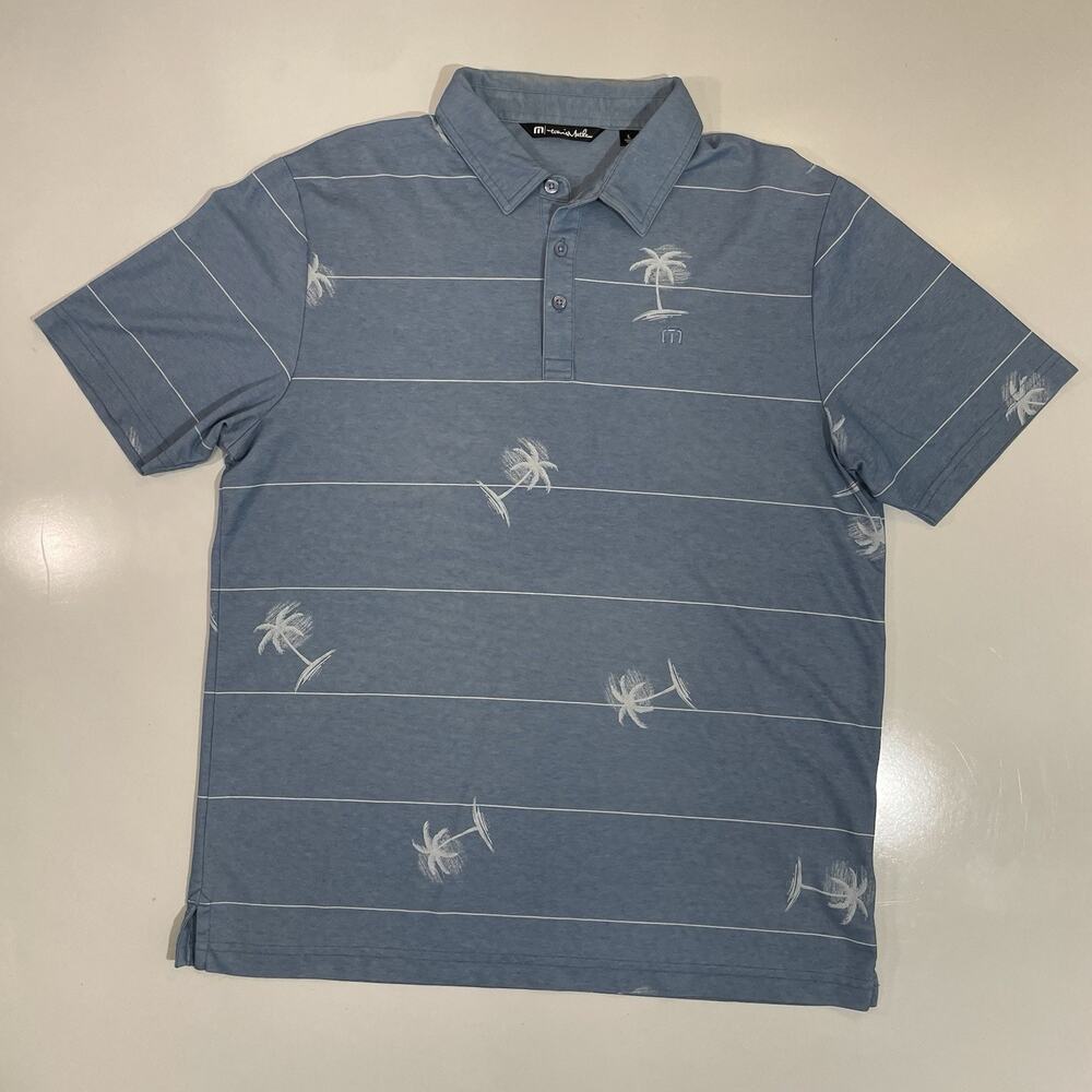 Travis Mathew Men’s Lg Short Sleeve Golf Polo Heather Blue Palms Performance